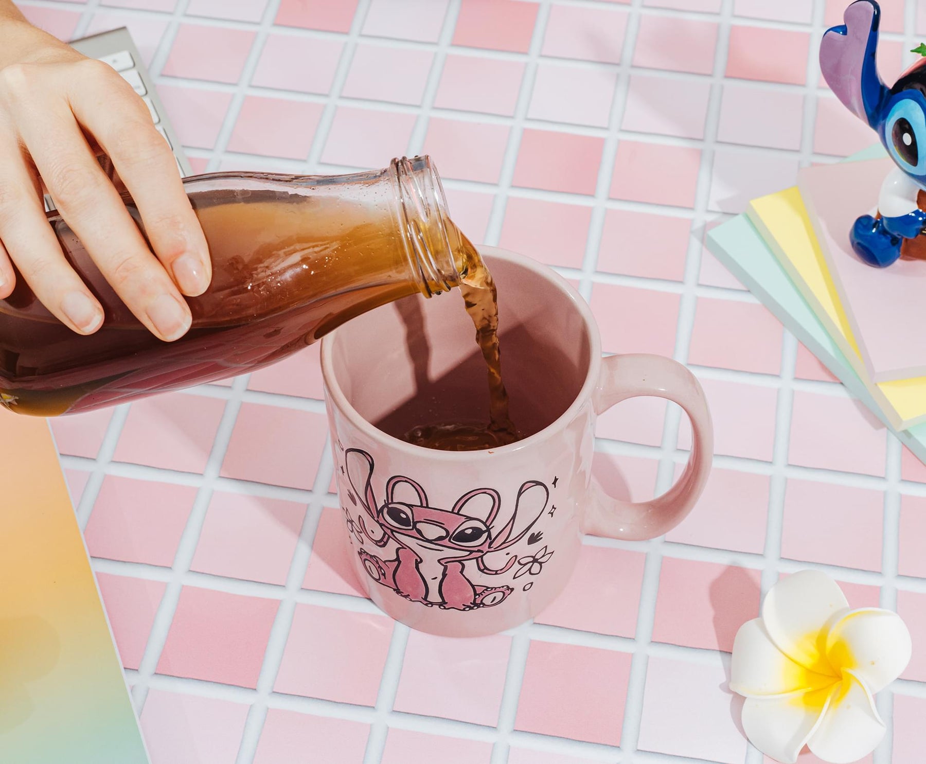 Disney Lilo & Stitch Angel Floral Ceramic Pottery Mug | Holds 17 Ounces