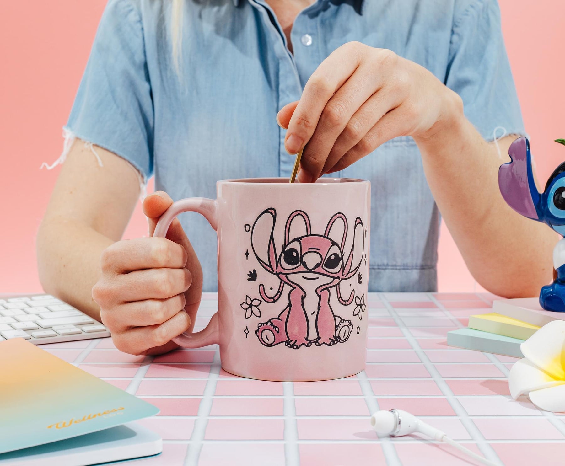 Disney Lilo & Stitch Angel Floral Ceramic Pottery Mug | Holds 17 Ounces