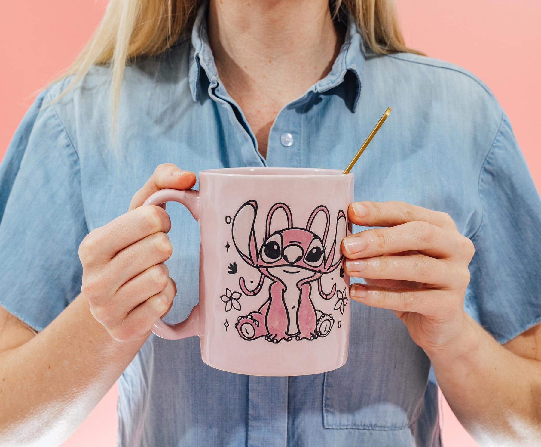 Disney Lilo & Stitch Angel Floral Ceramic Pottery Mug | Holds 17 Ounces