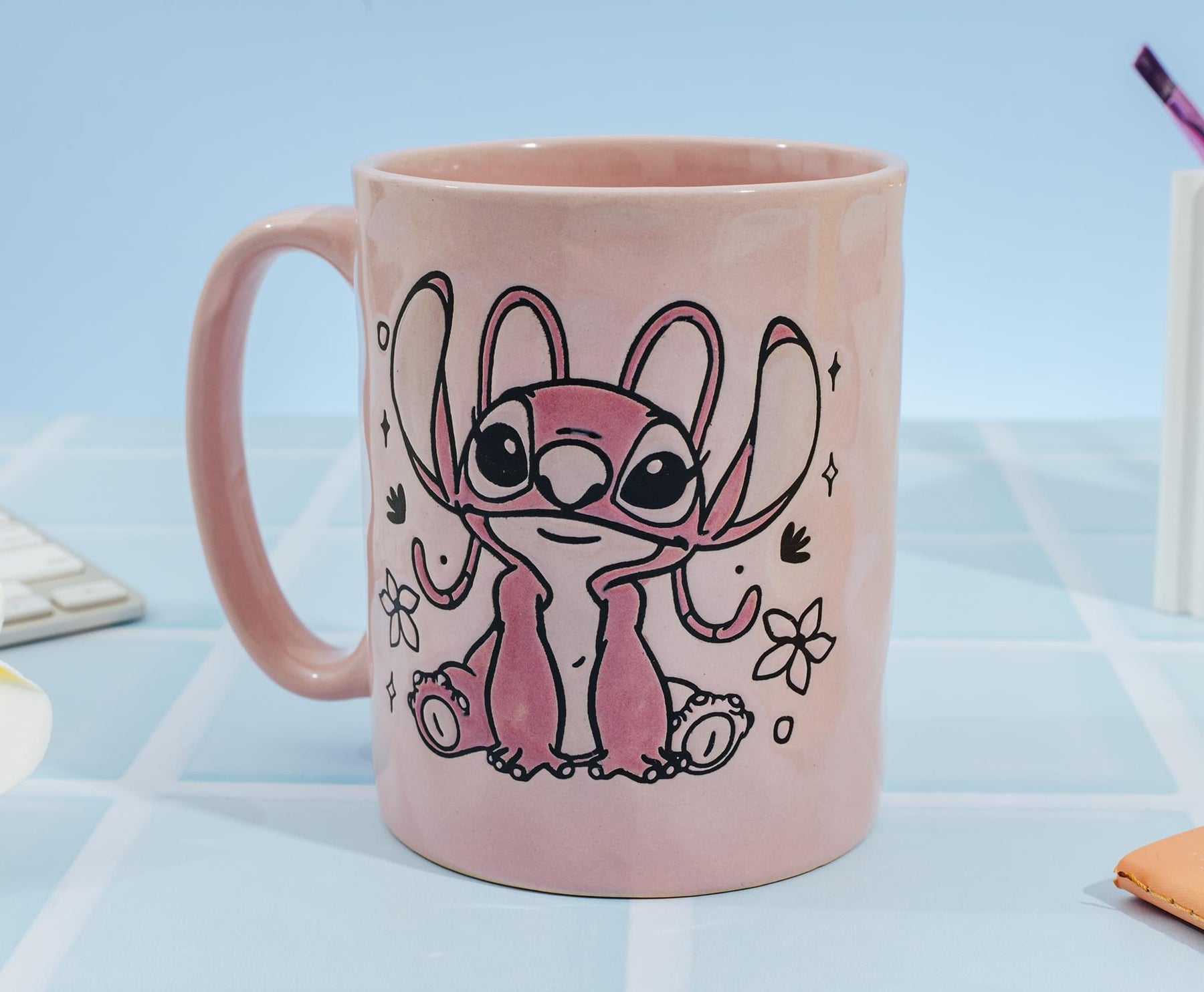 Disney Lilo & Stitch Angel Floral Ceramic Pottery Mug | Holds 17 Ounces