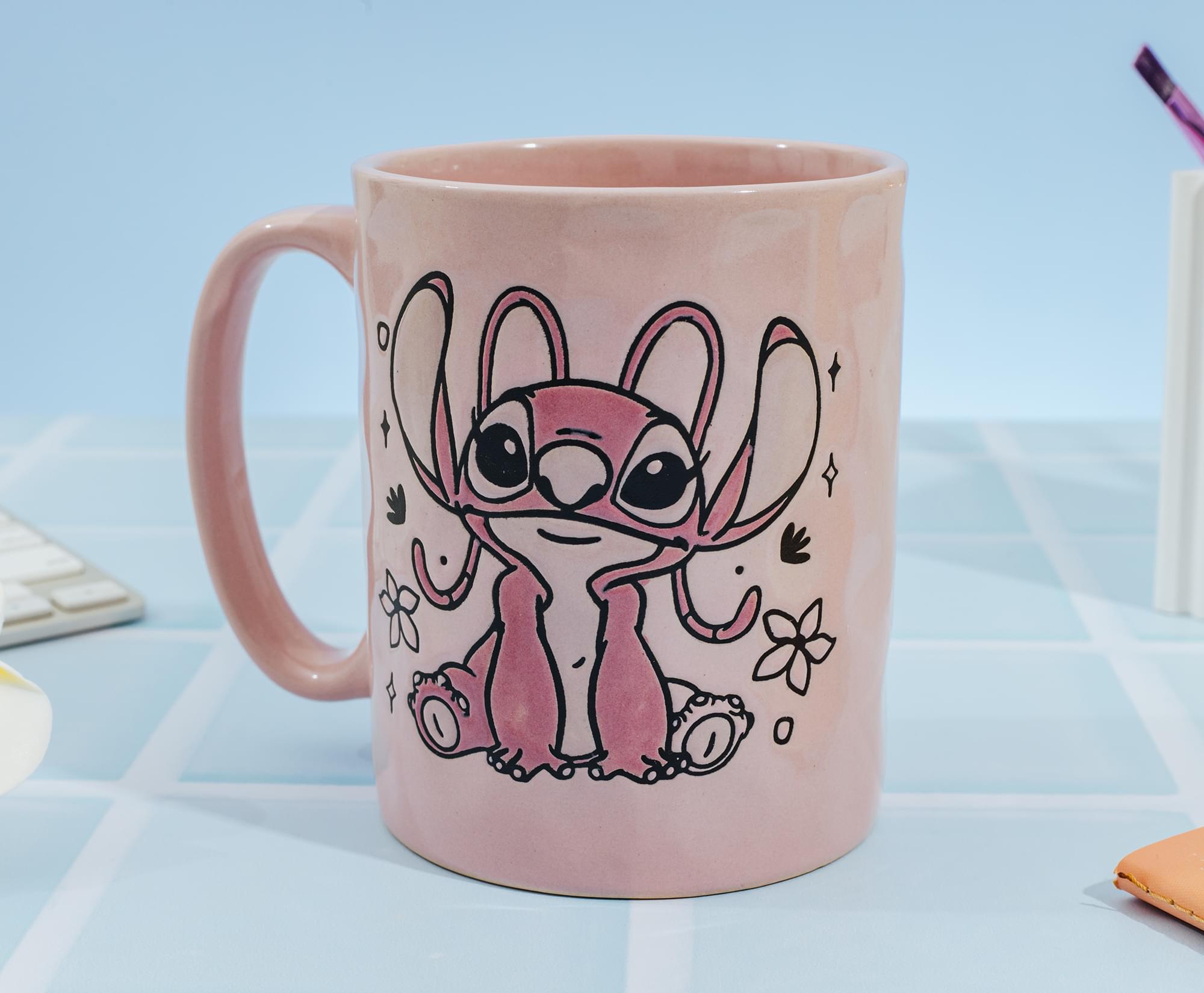 Disney Lilo & Stitch Angel Floral Ceramic Pottery Mug | Holds 17 Ounces