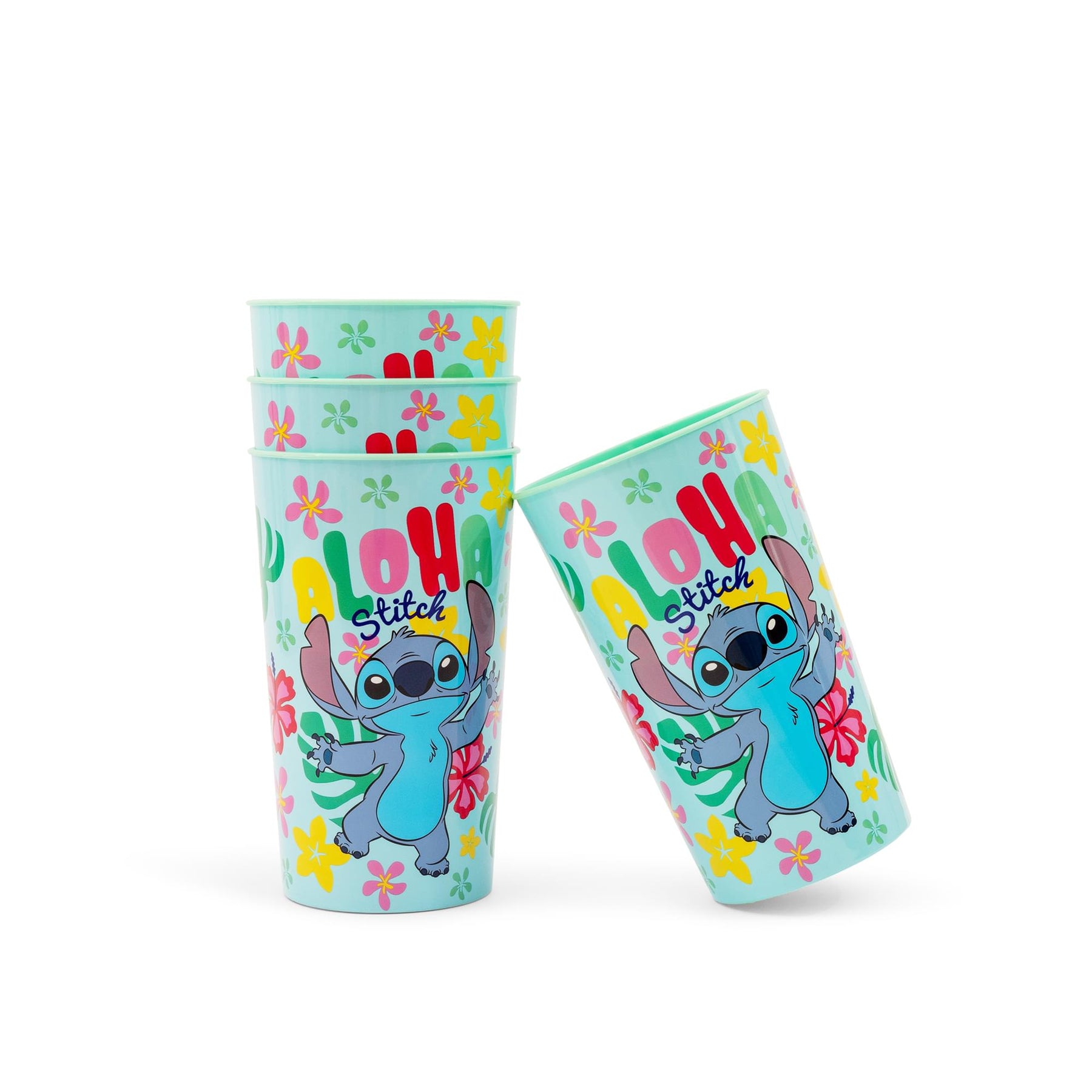 Disney Lilo & Stitch "Aloha" 4-Piece Plastic Cup Set | Each Holds 22 Ounces