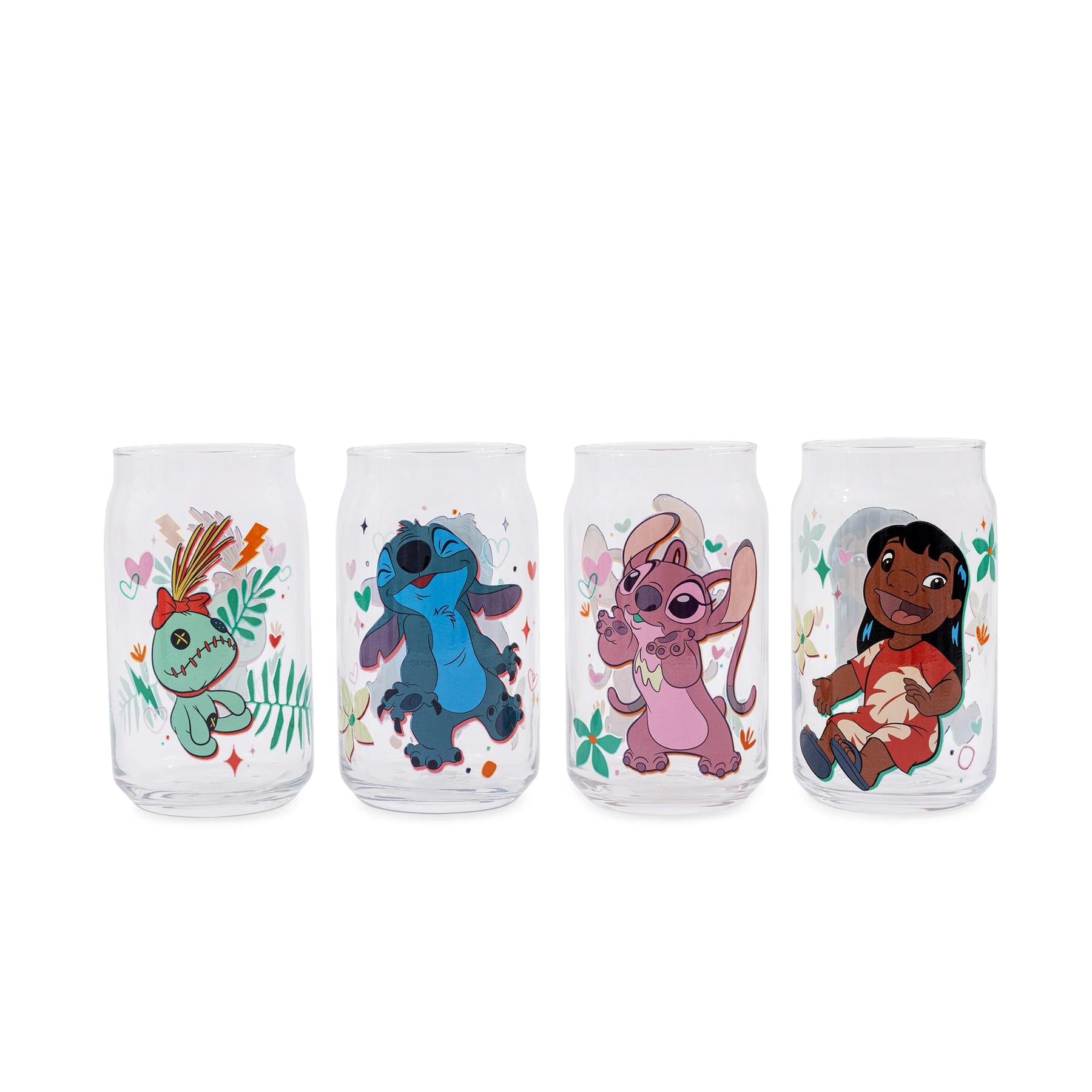 Disney Lilo & Stitch Characters 4-Piece Glass Can Set | Each Holds 16 Ounces