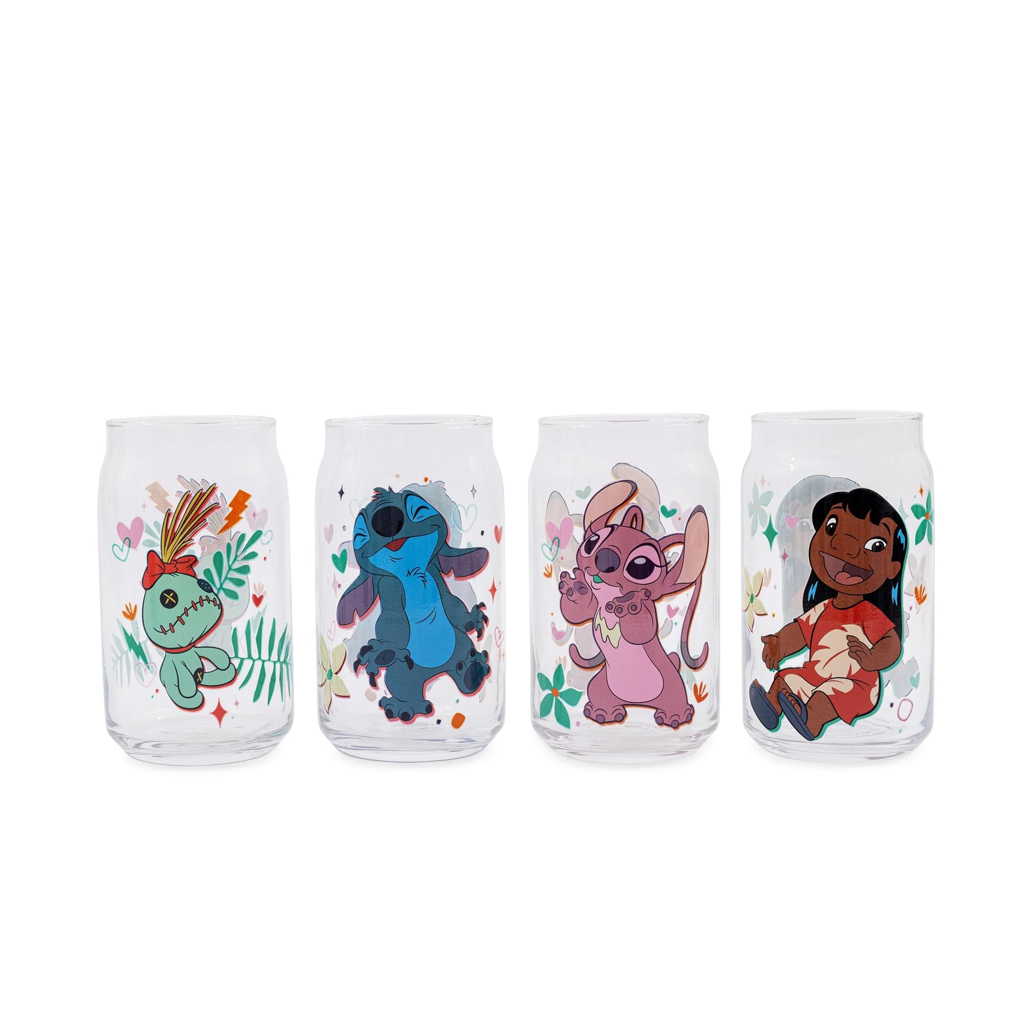 Disney Lilo & Stitch Characters 4-Piece Glass Can Set | Each Holds 16 Ounces