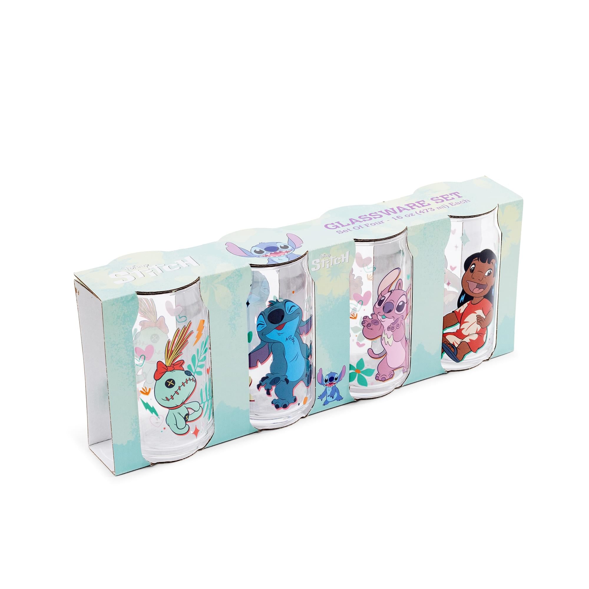 Disney Lilo & Stitch Characters 4-Piece Glass Can Set | Each Holds 16 Ounces