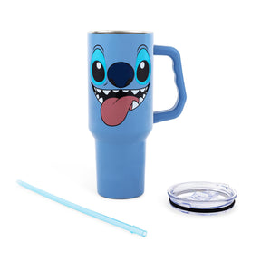 Disney Lilo & Stitch Face Stainless Steel Tumbler With Handle | Holds 40 Ounces
