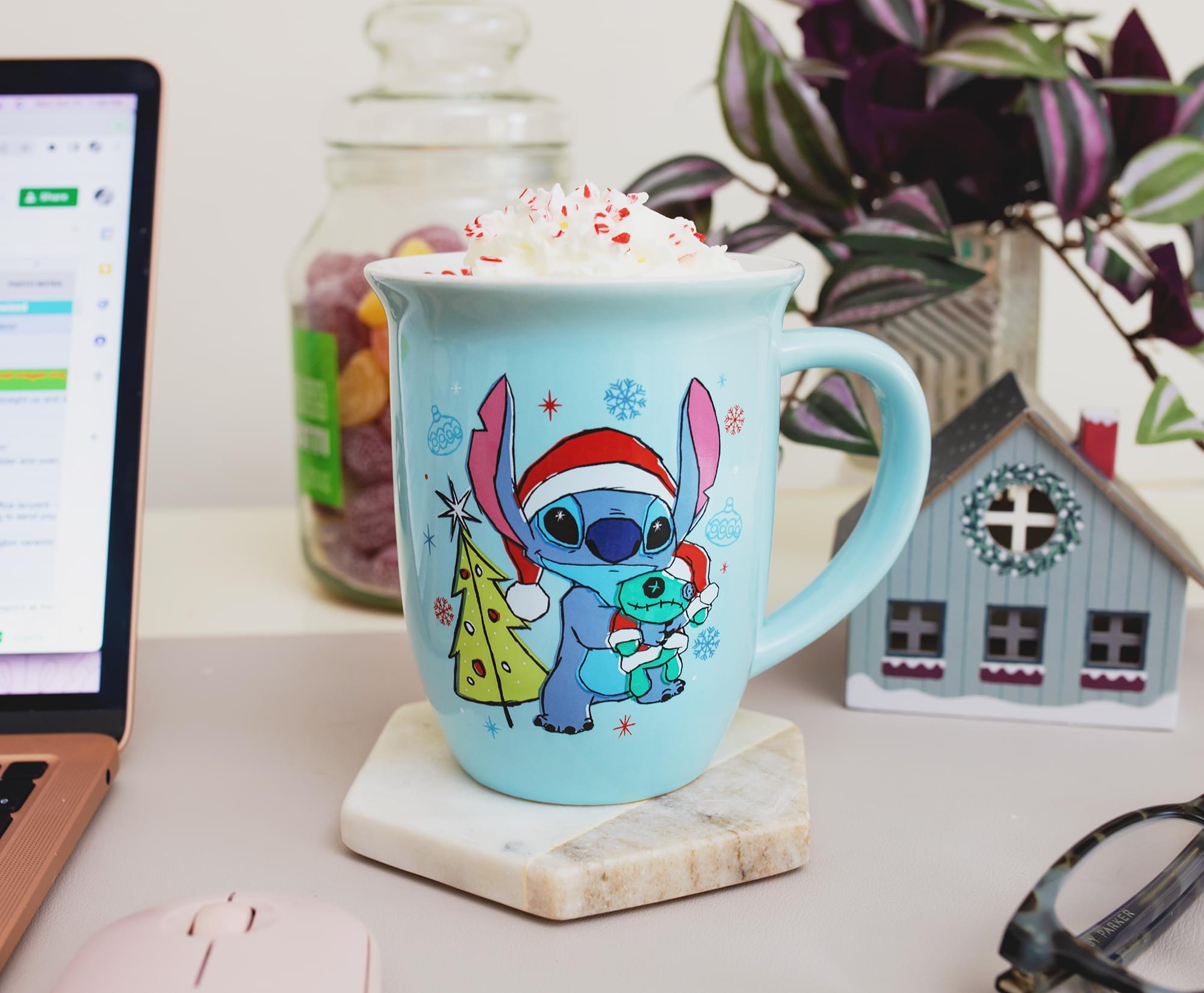 Disney Lilo & Stitch "Season's Greetings" Wide Rim Ceramic Mug | Holds 16 Ounces