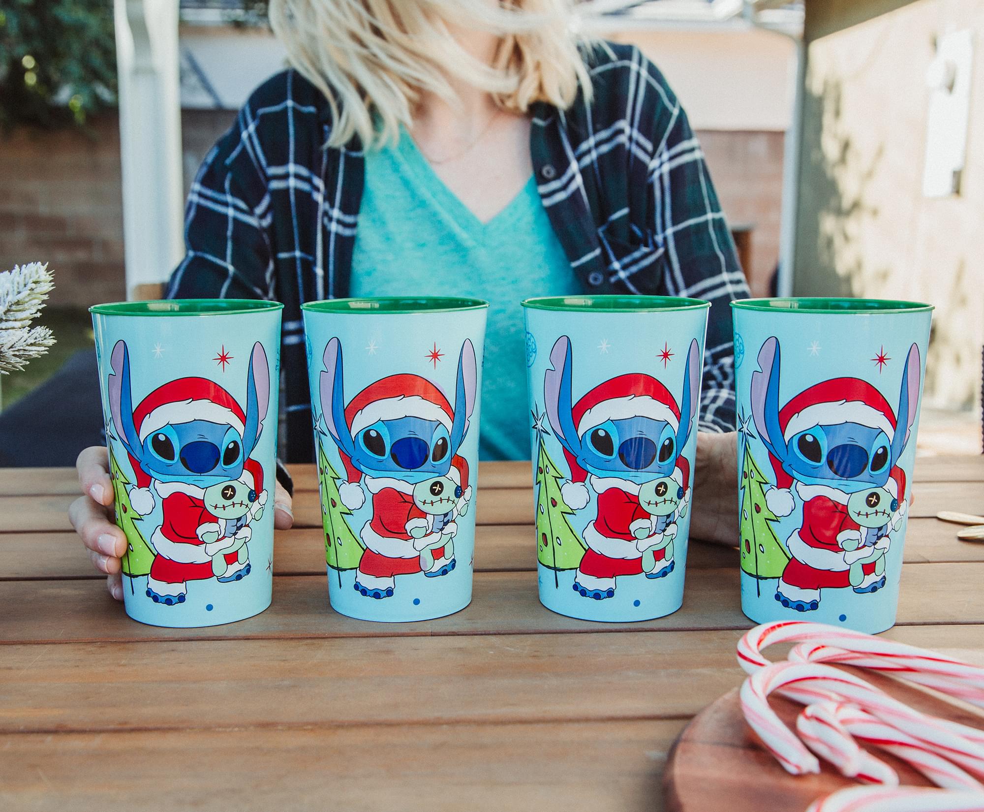 Disney Lilo & Stitch Santa Stitch 4-Piece Plastic Cup Set | Each Holds 22 Ounces