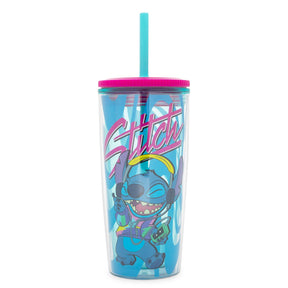 Disney Lilo & Stitch Jamming Plastic Tumbler With Lid and Straw | Hold 20 Ounces