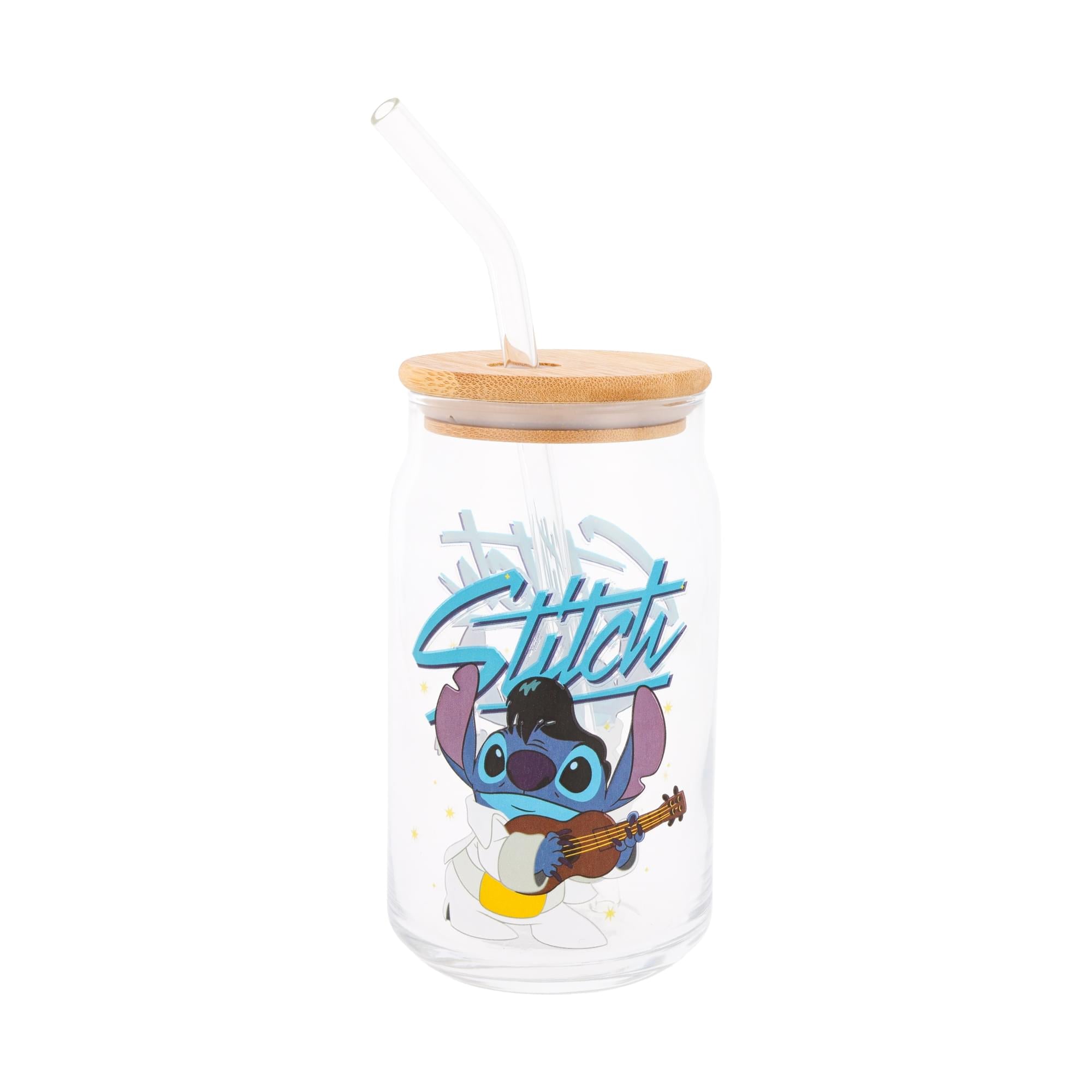 Disney Lilo & Stitch Elvis Stitch 16-Ounce Glass Tumbler With Lid and Straw