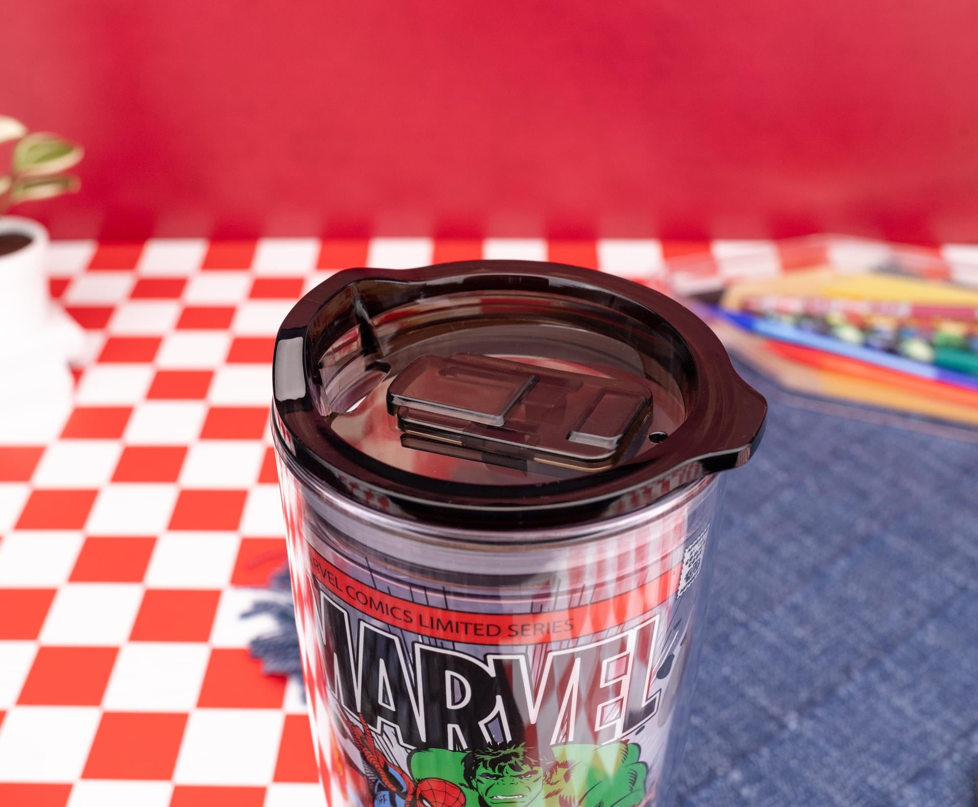 Marvel Comics Retro Plastic Travel Tumbler With Lid | Holds 20 Ounces