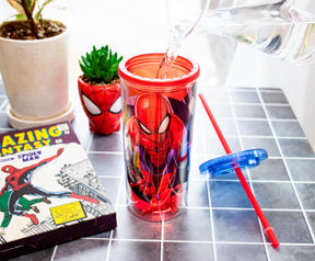 Marvel Comics Spider-Man Carnival Cup With Lid And Straw | Holds 20 Ounces