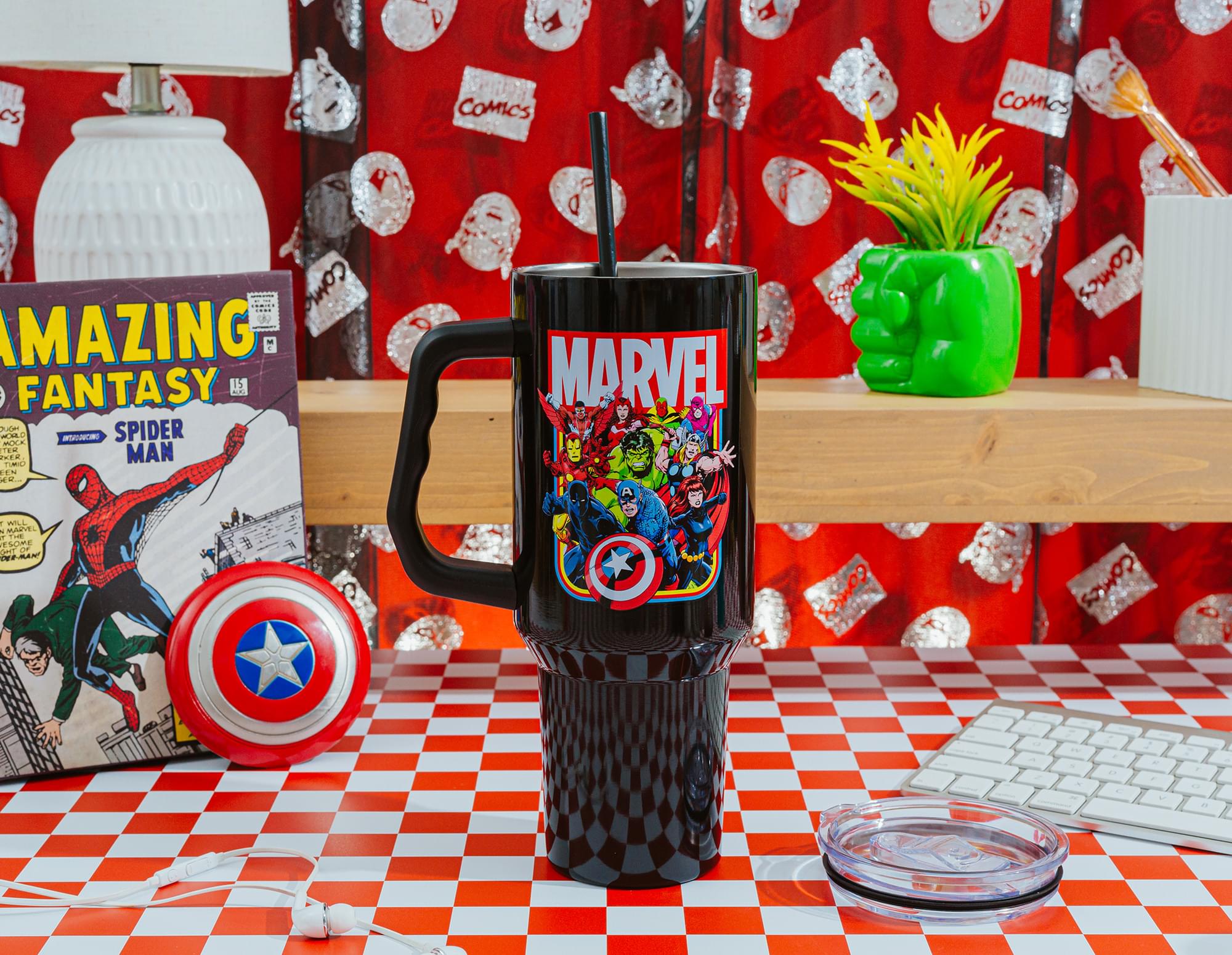 Marvel Comics The Avengers 40-Ounce Black Stainless Steel Tumbler With Handle