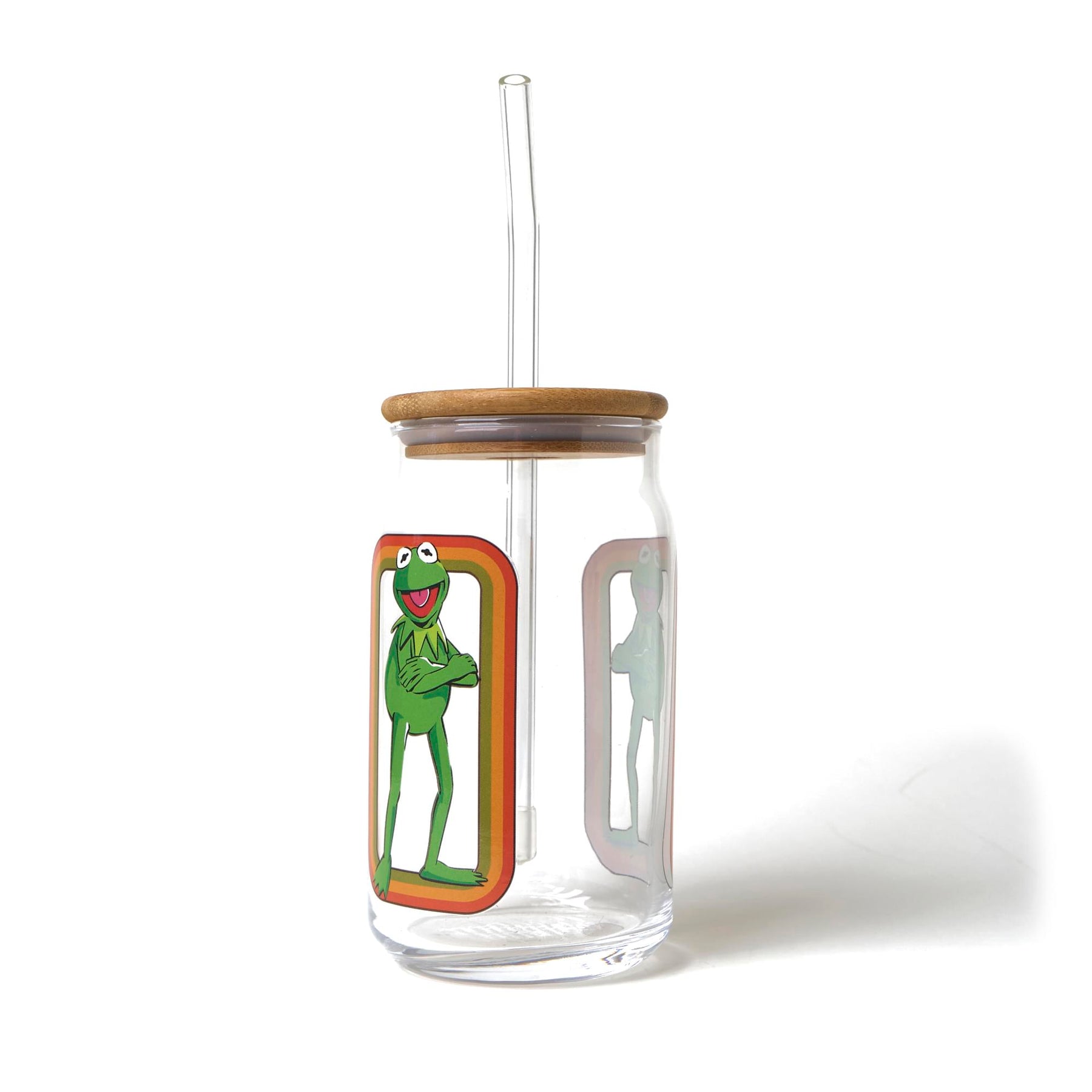 The Muppets Kermit the Frog 16-Ounce Glass Tumbler With Bamboo Lid and Straw