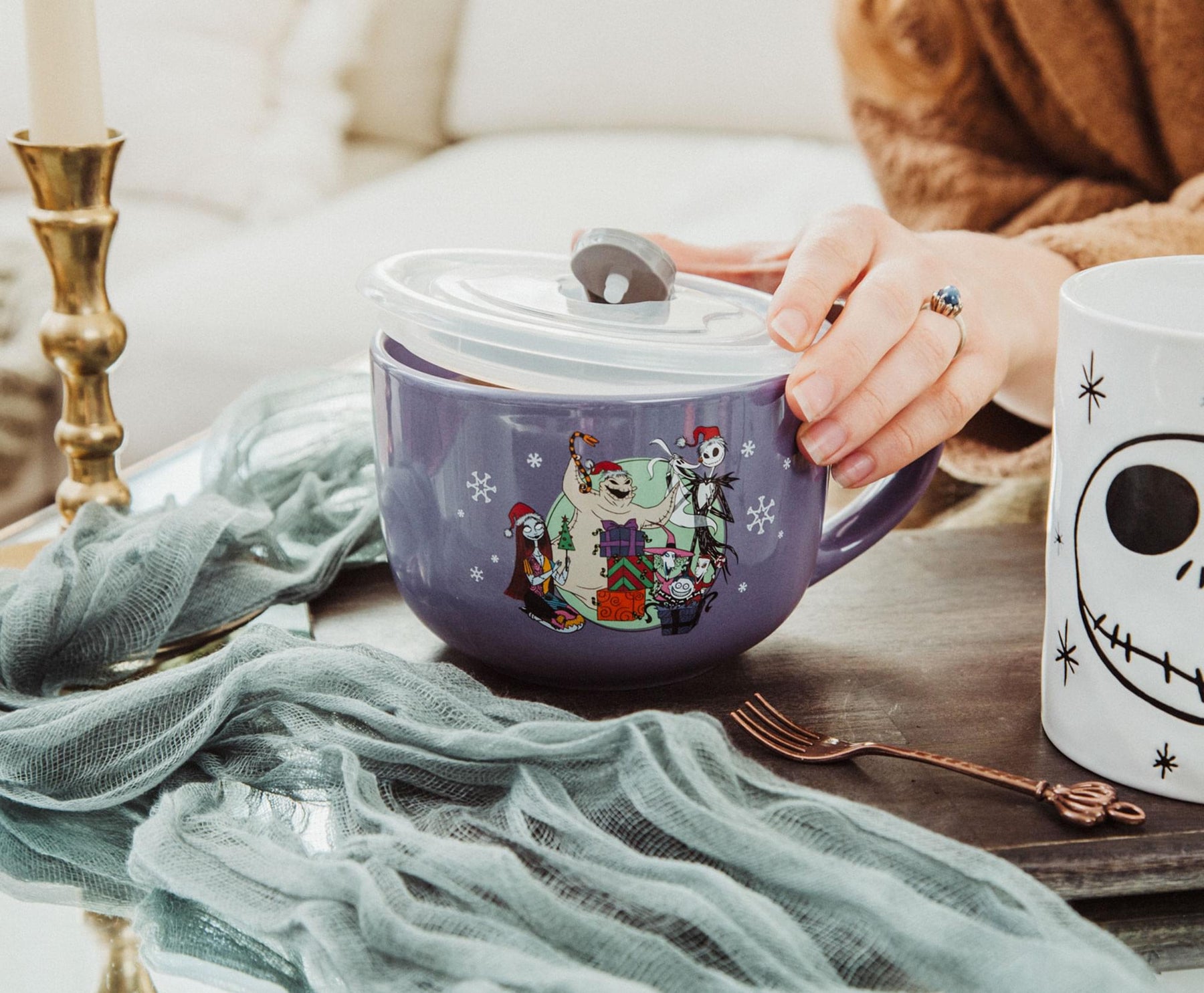 Disney The Nightmare Before Christmas "Merry Scary" Ceramic Soup Mug With Lid