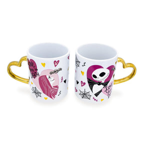 Disney Nightmare Before Christmas Jack and Sally Sculpted Handle Ceramic Mug Set