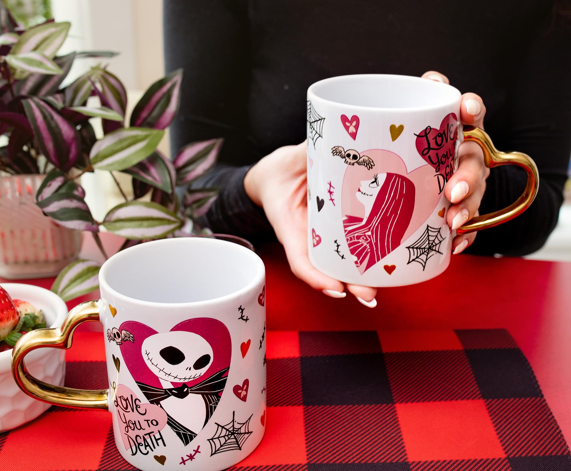 Disney Nightmare Before Christmas Jack and Sally Sculpted Handle Ceramic Mug Set