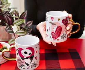 Disney Nightmare Before Christmas Jack and Sally Sculpted Handle Ceramic Mug Set