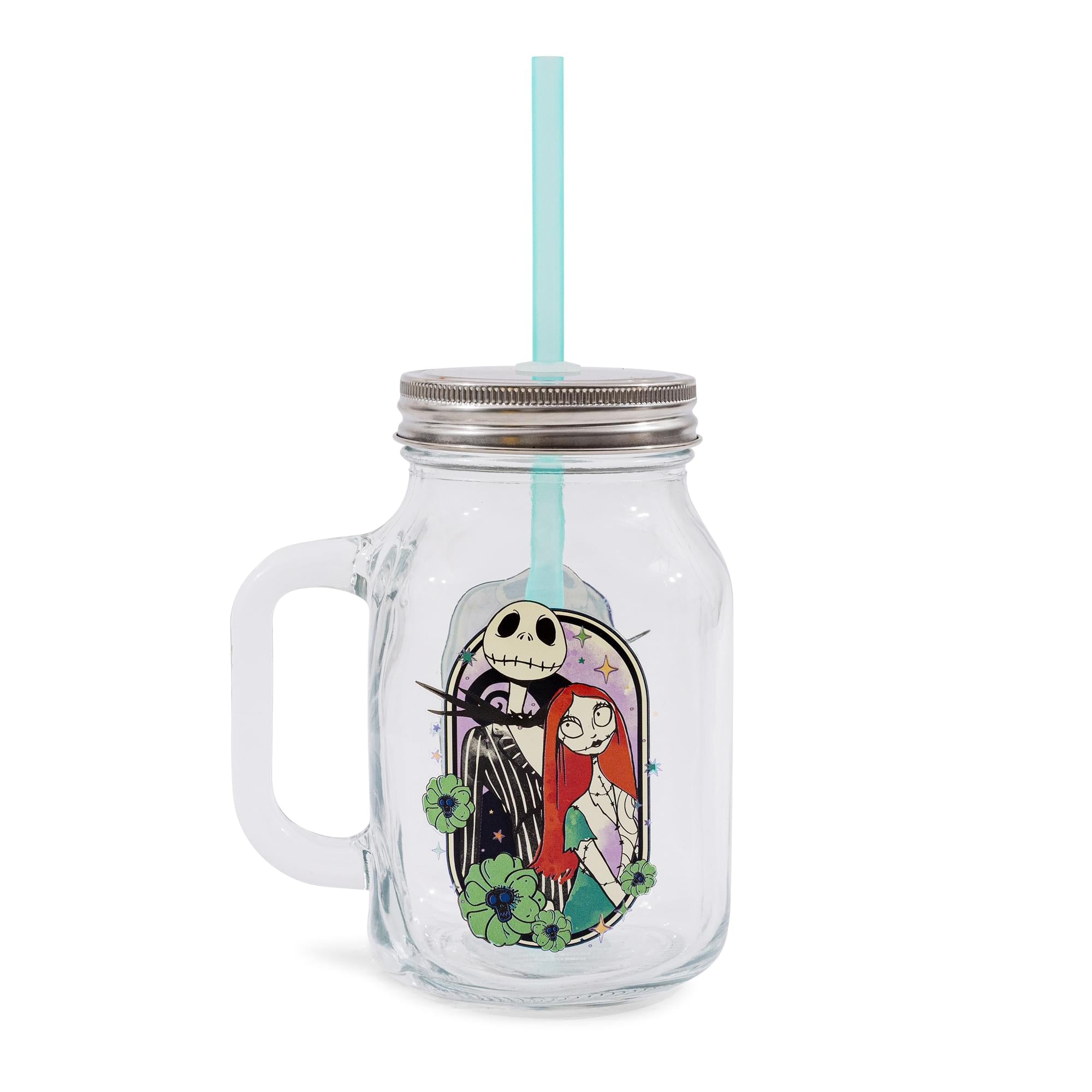 Disney The Nightmare Before Christmas Jack and Sally 21-Ounce Glass Mason Jar