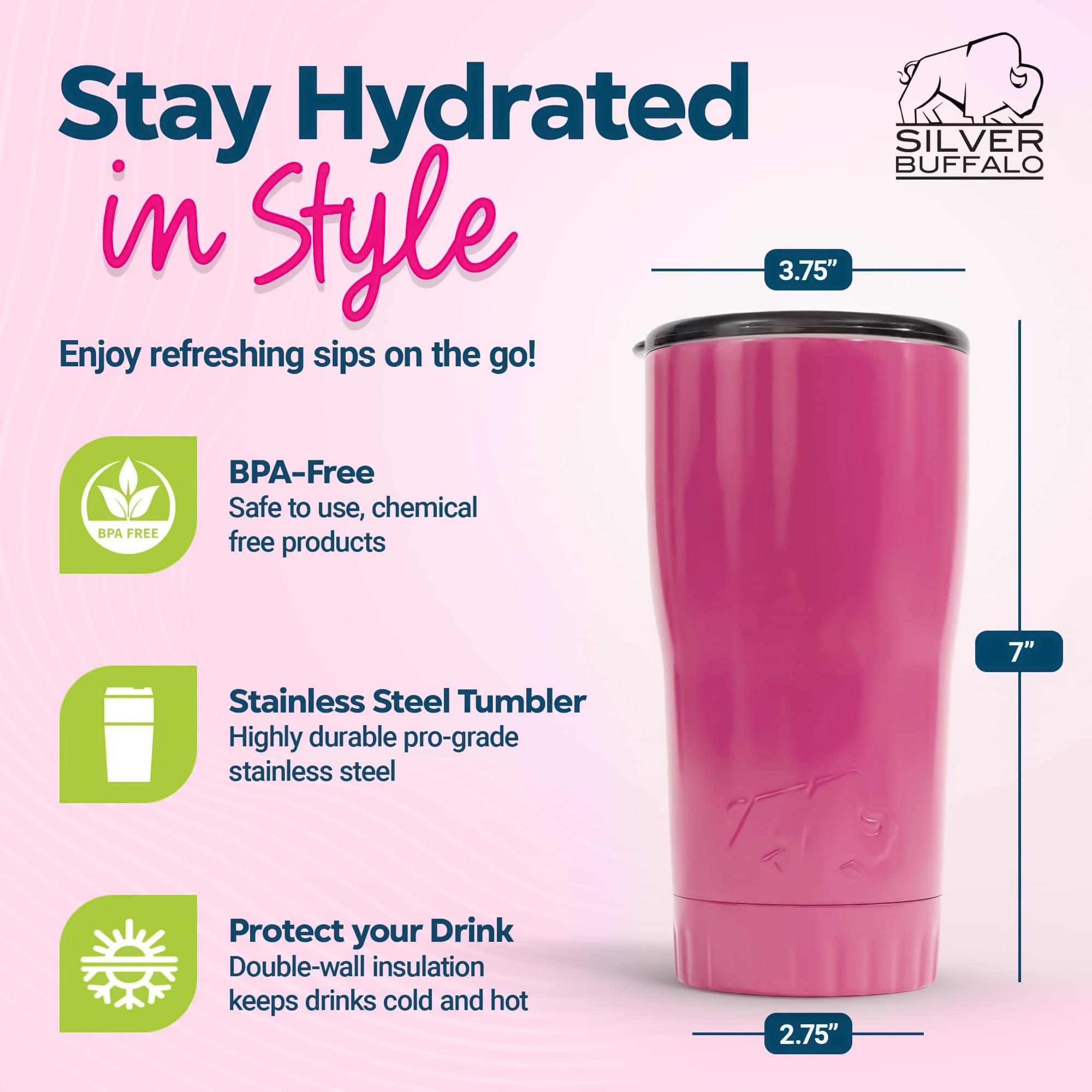 Metallic Hot Pink Stainless Steel Tumbler With Open-Sip Lid | Holds 20 Ounces