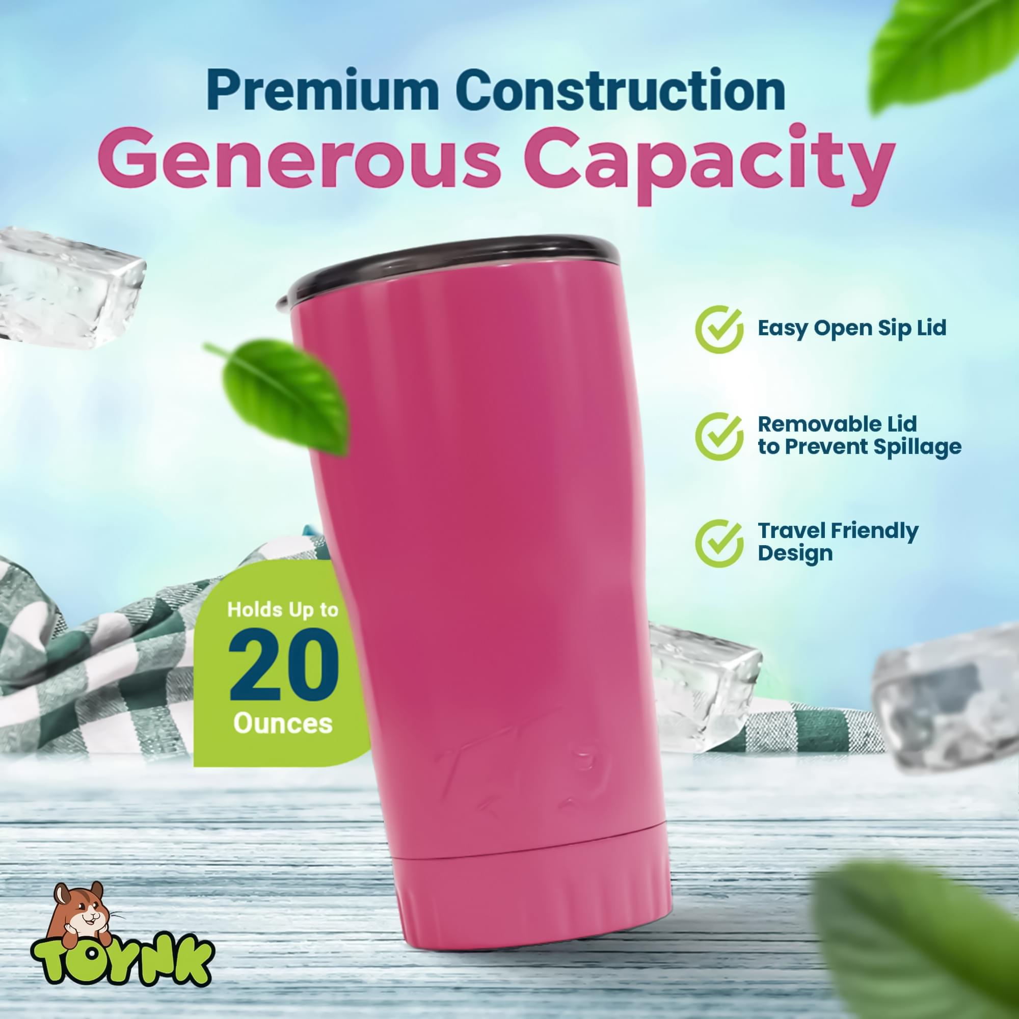 Metallic Hot Pink Stainless Steel Tumbler With Open-Sip Lid | Holds 20 Ounces