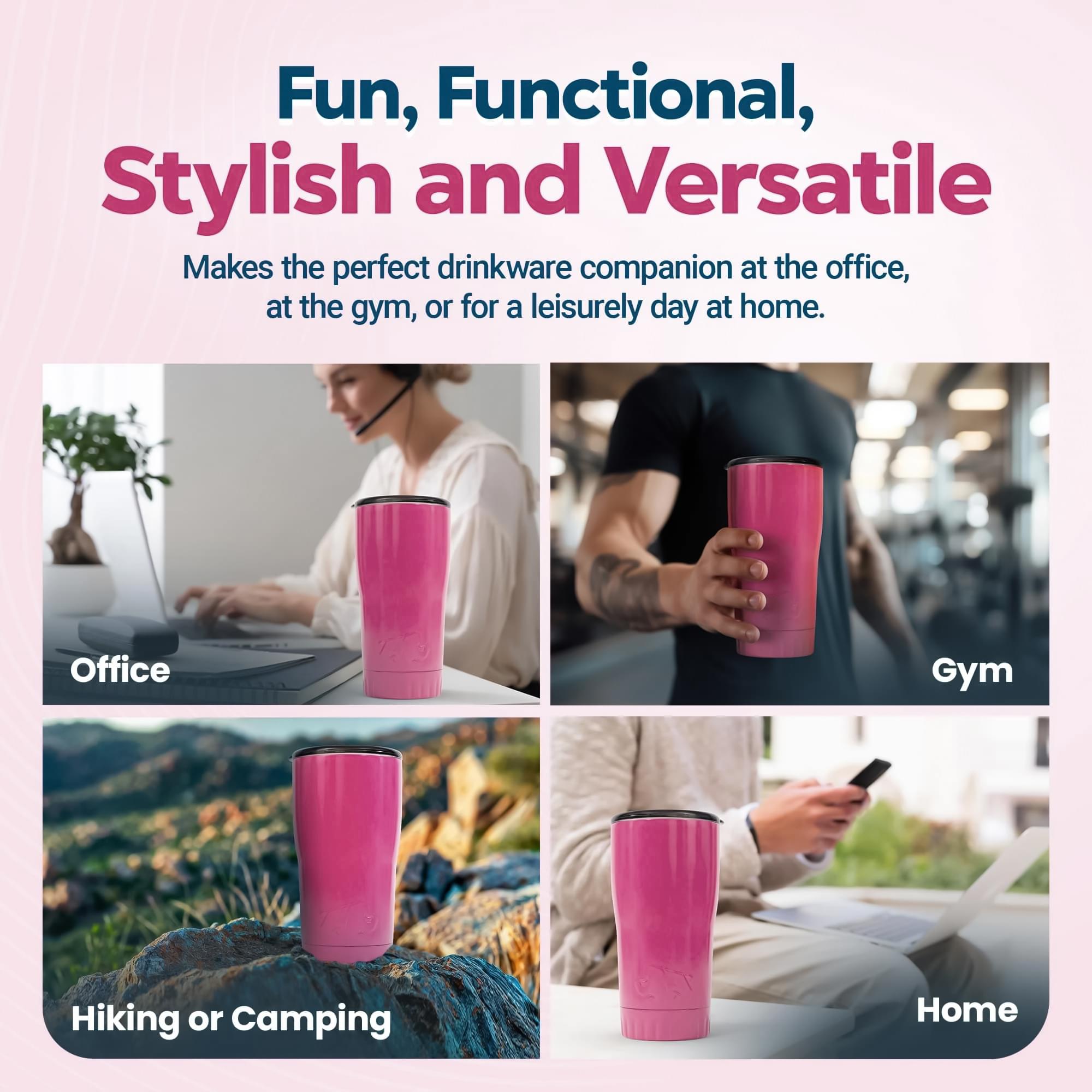 Metallic Hot Pink Stainless Steel Tumbler With Open-Sip Lid | Holds 20 Ounces