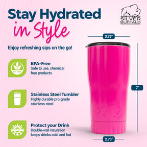 Metallic Hot Pink Stainless Steel Tumbler With Open-Sip Lid | Holds 20 Ounces