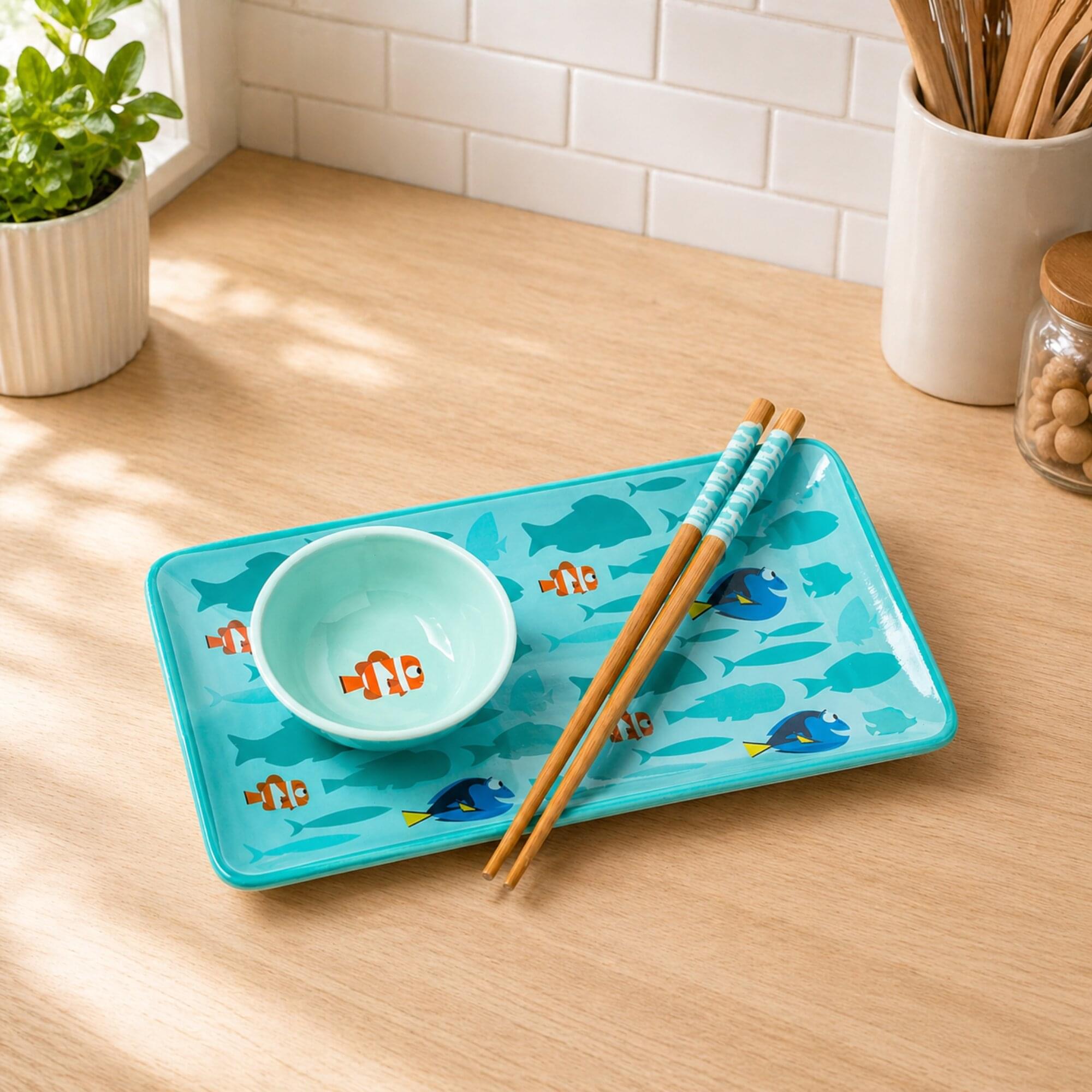 Disney Pixar Finding Nemo Dory 3-Piece Ceramic Sushi Set With Wooden Chopsticks