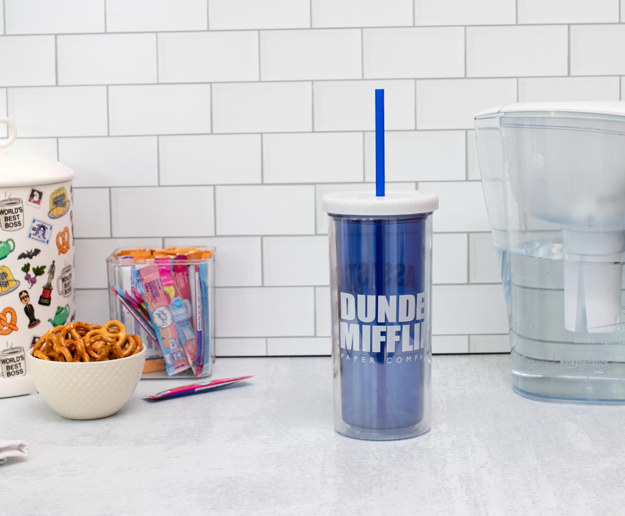The Office Dunder Mifflin Plastic Carnival Cup With Straw | Hold 20 Ounces