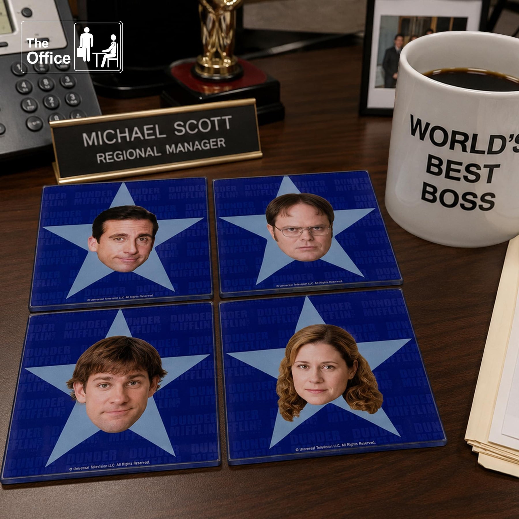 The Office Star Faces Glass Drink Coasters | Set of 4