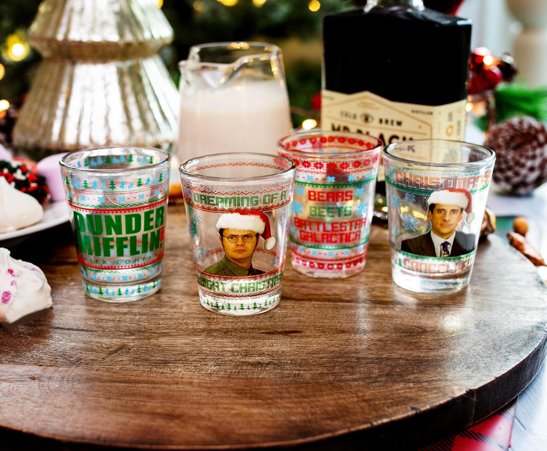 The Office Dunder Mifflin Holiday 2-Ounce Mini Shot Glasses | Set of 4