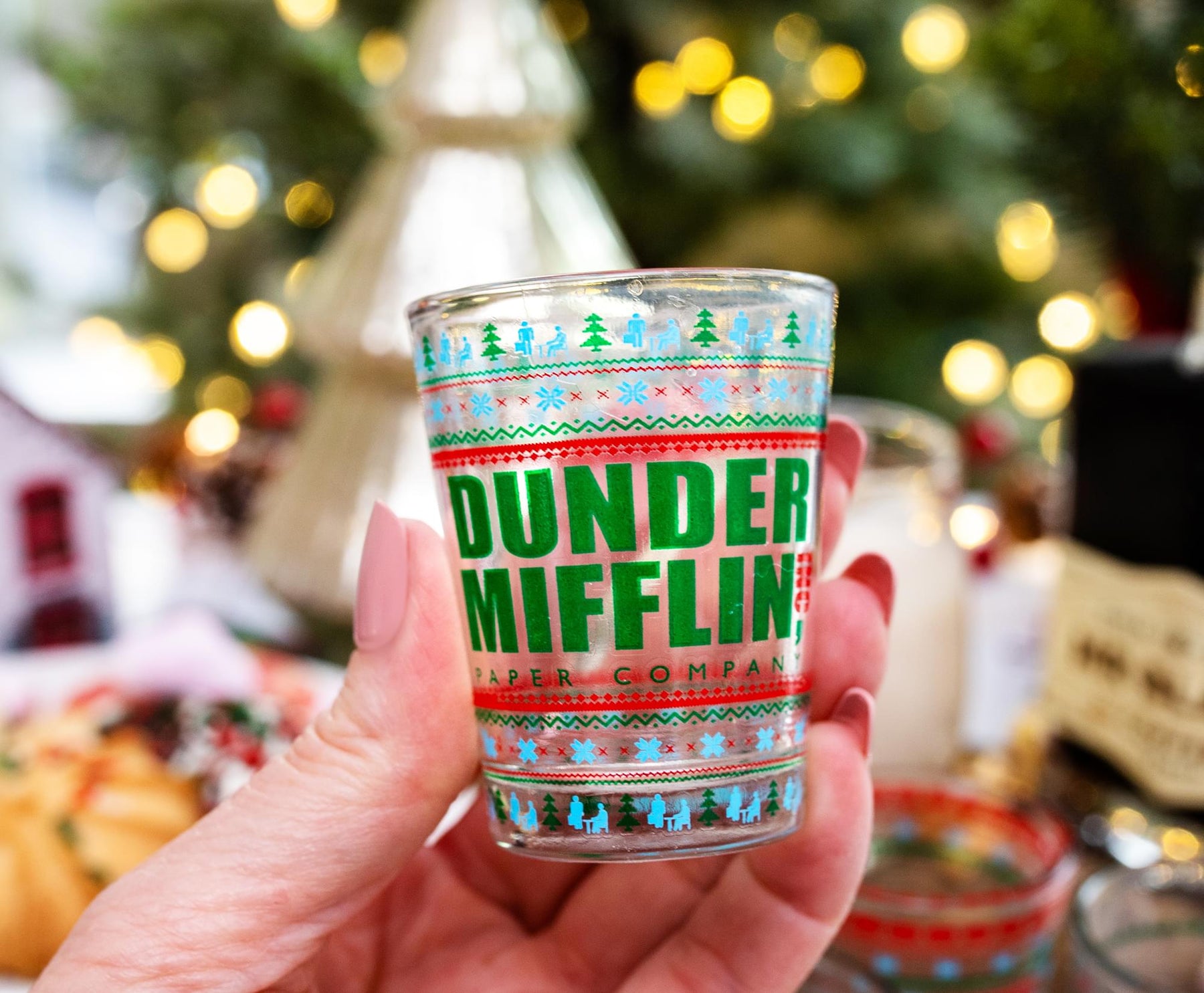 The Office Dunder Mifflin Holiday 2-Ounce Mini Shot Glasses | Set of 4