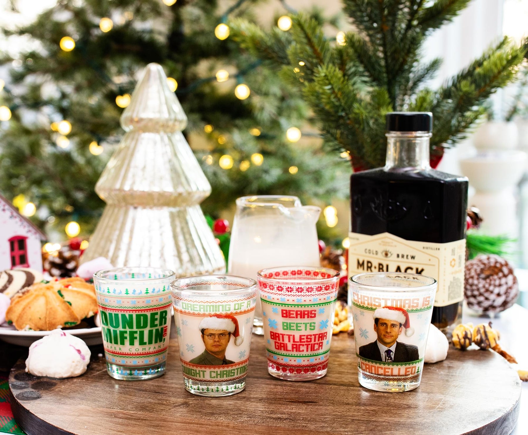 The Office Dunder Mifflin Holiday 2-Ounce Mini Shot Glasses | Set of 4