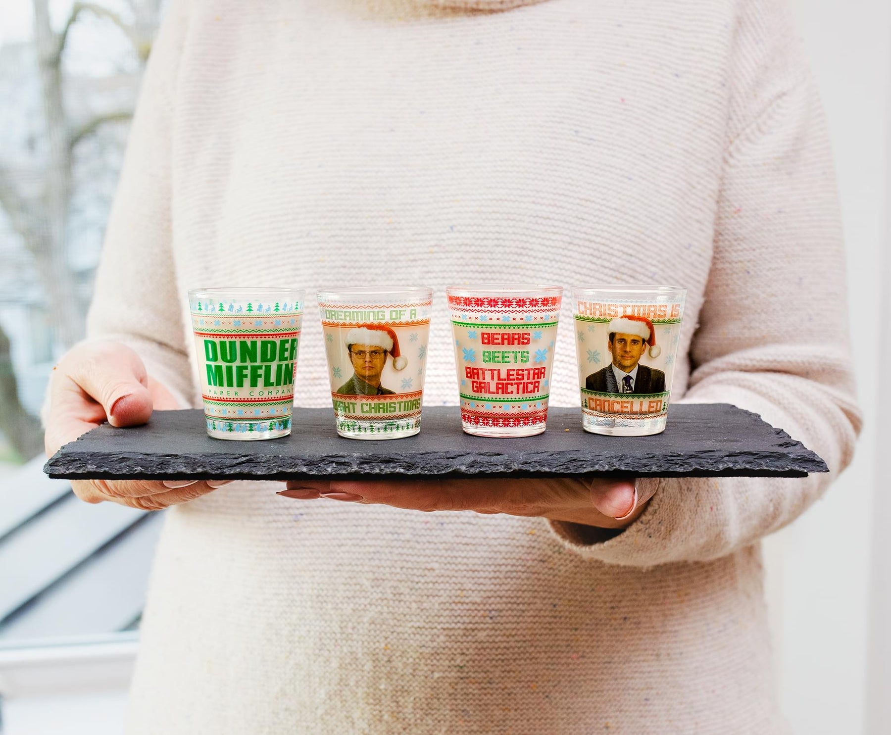 The Office Dunder Mifflin Holiday 2-Ounce Mini Shot Glasses | Set of 4