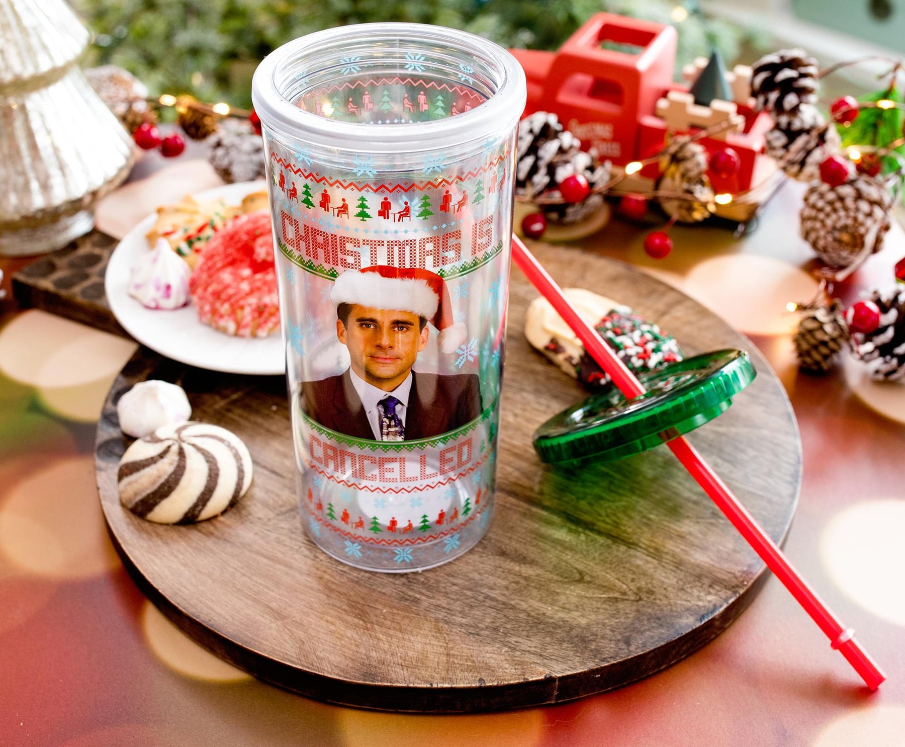 The Office "Christmas Is Cancelled" Carnival Cup With Lid and Straw | Holds 20 Ounces