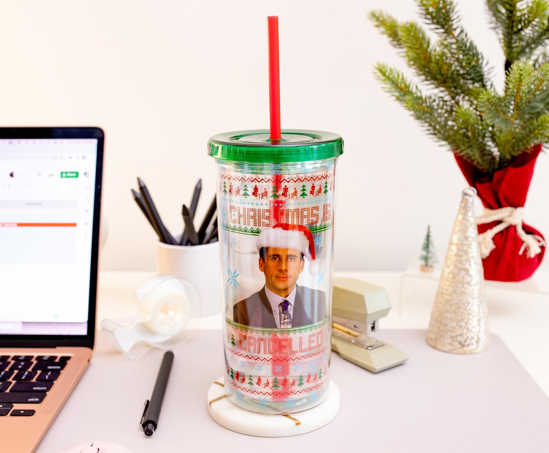 The Office "Christmas Is Cancelled" Carnival Cup With Lid and Straw | Holds 20 Ounces