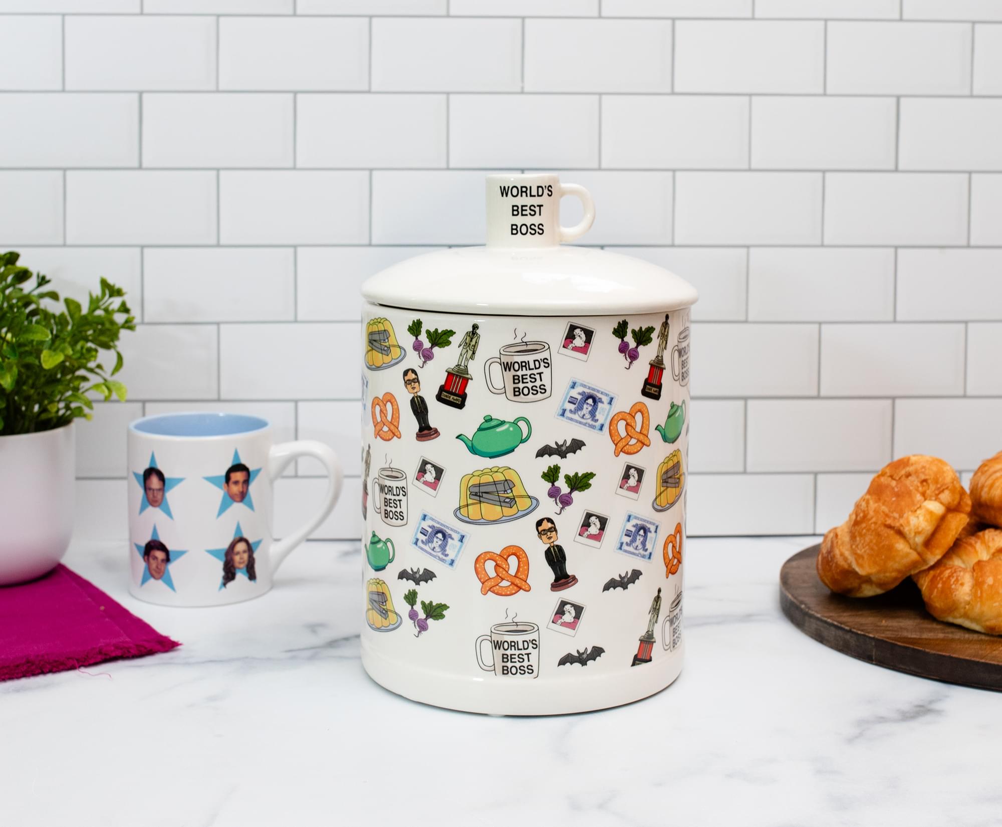 The Office Icons Ceramic Snack Jar With Molded Knob Lid | 10 Inches Tall