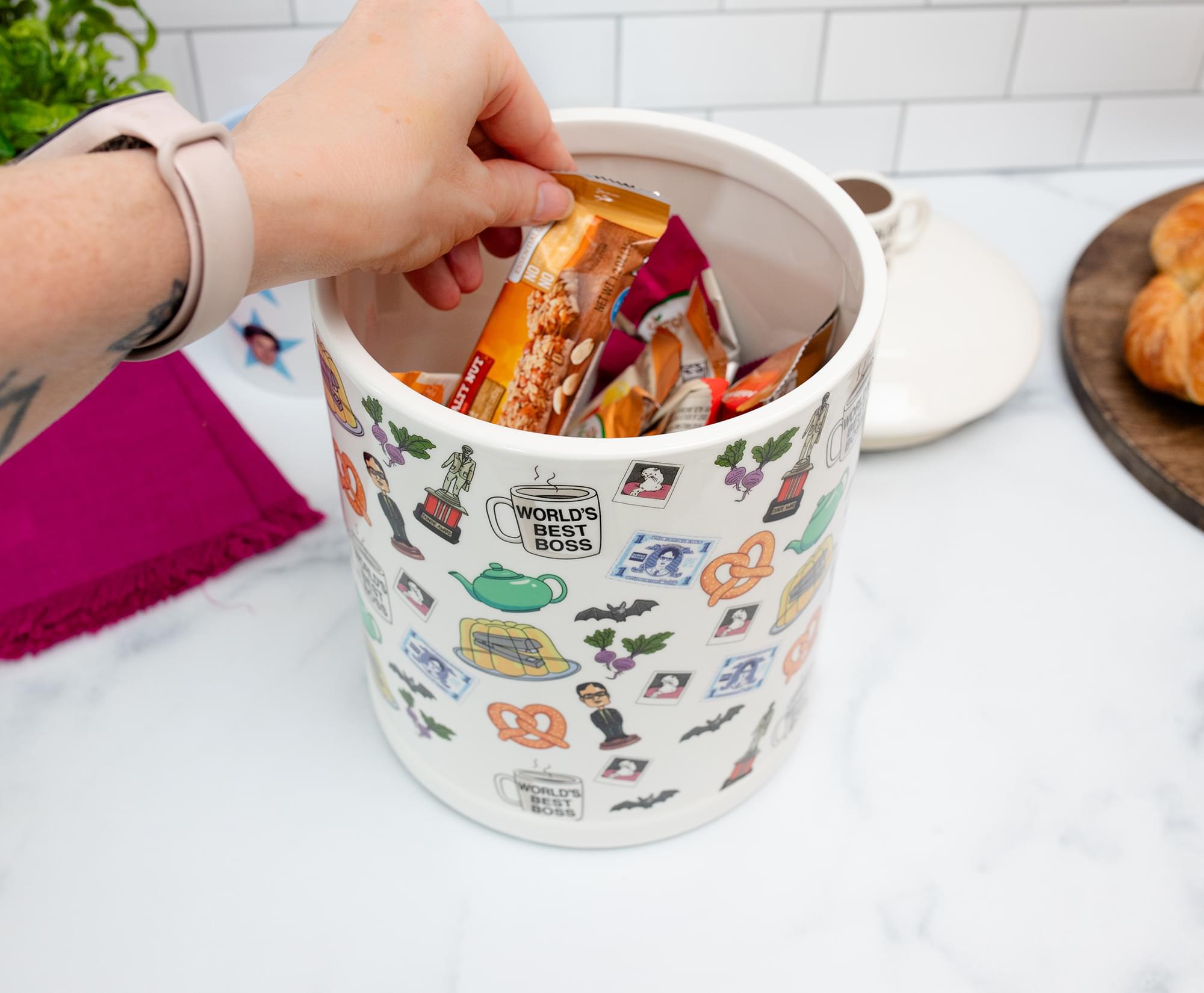 The Office Icons Ceramic Snack Jar With Molded Knob Lid | 10 Inches Tall