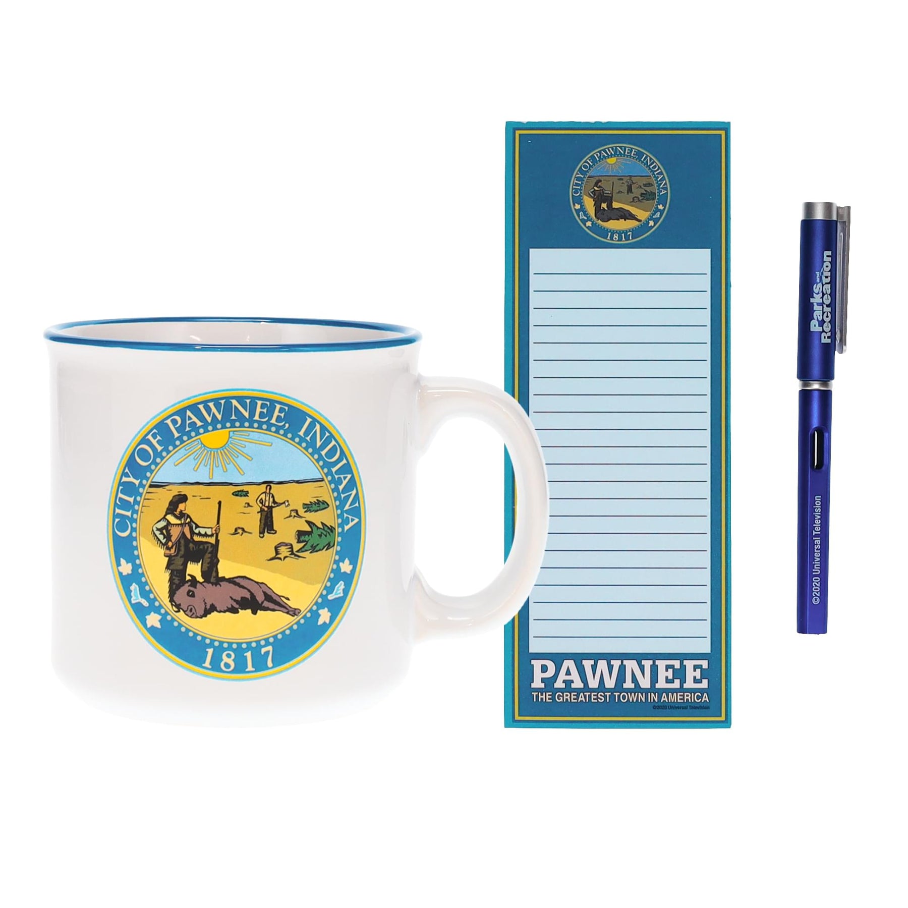 Parks and Recreation City of Pawnee 20-Ounce Camper Mug With Pen and Pad Set