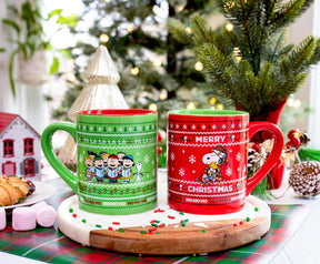 Peanuts Charlie Brown and Snoopy Christmas Sweaters Ceramic Mugs | Set of 2