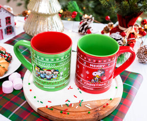 Peanuts Charlie Brown and Snoopy Christmas Sweaters Ceramic Mugs | Set of 2