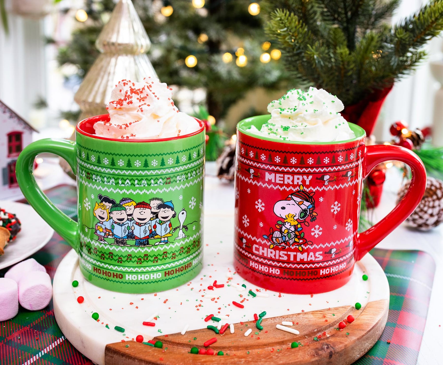 Peanuts Charlie Brown and Snoopy Christmas Sweaters Ceramic Mugs | Set of 2