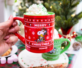 Peanuts Charlie Brown and Snoopy Christmas Sweaters Ceramic Mugs | Set of 2