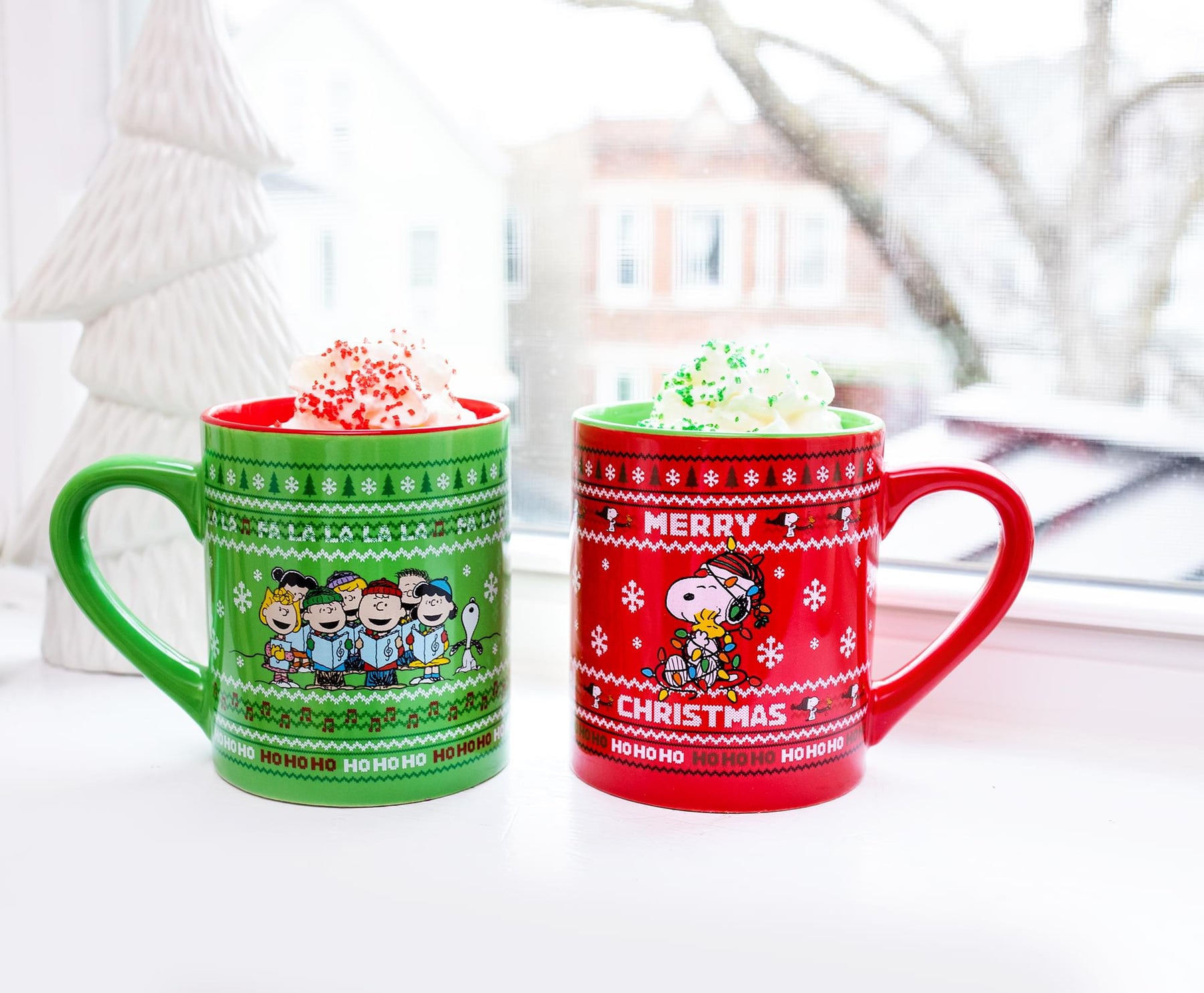 Peanuts Charlie Brown and Snoopy Christmas Sweaters Ceramic Mugs | Set of 2