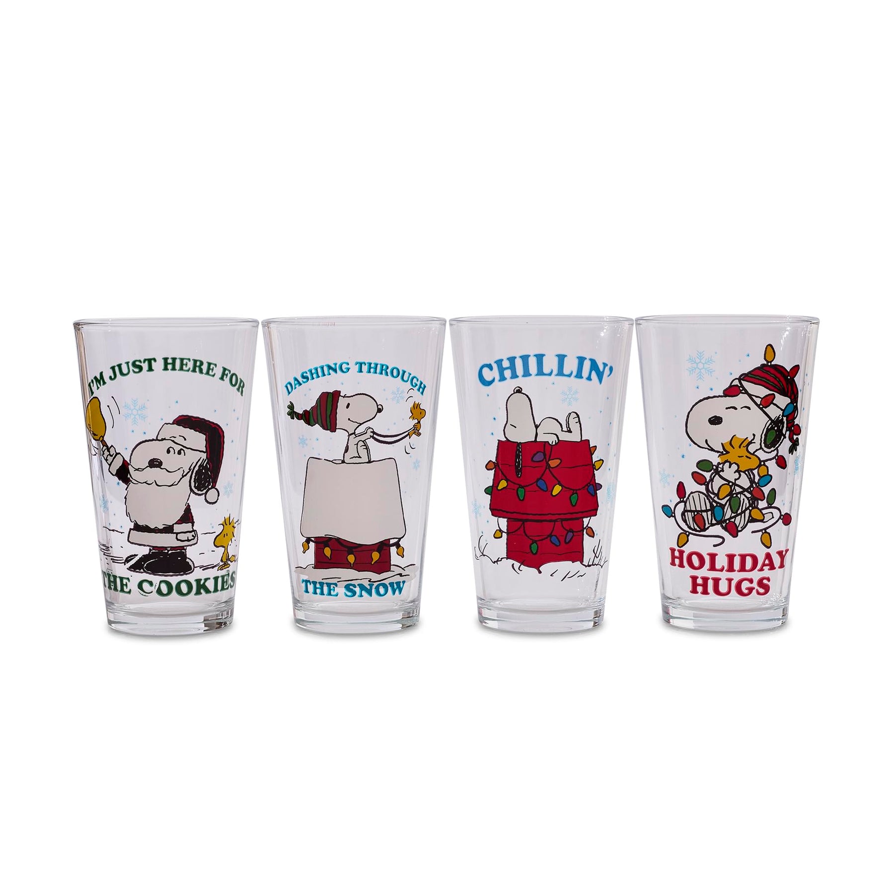 Peanuts Snoopy Holiday 16-Ounce Pint Glasses | Set Of 4
