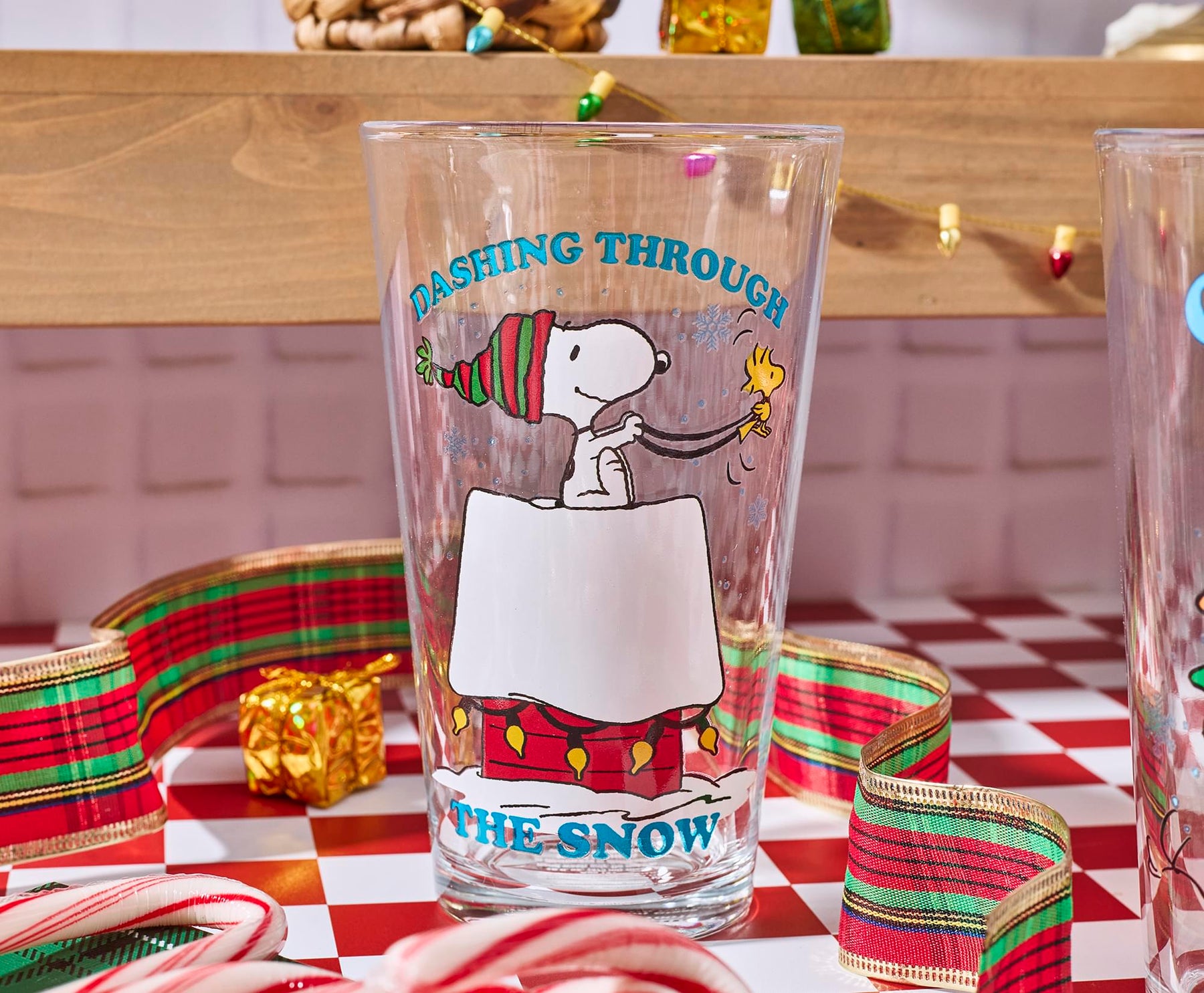 Peanuts Snoopy Holiday 16-Ounce Pint Glasses | Set Of 4