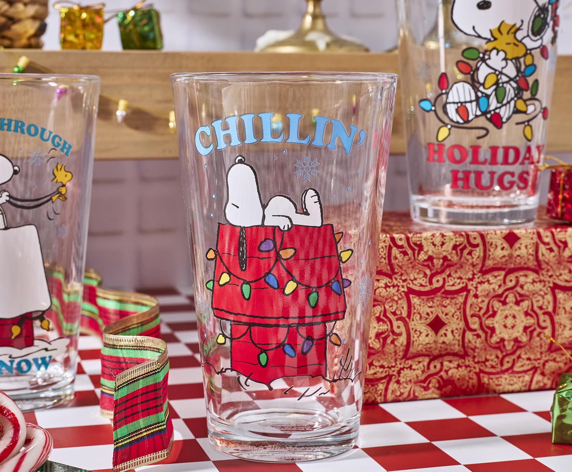 Peanuts Snoopy Holiday 16-Ounce Pint Glasses | Set Of 4