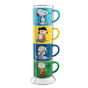 Peanuts Characters Ceramic Stacking Mug Set With Rack | Each Holds 10 Ounces