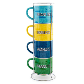Peanuts Characters Ceramic Stacking Mug Set With Rack | Each Holds 10 Ounces