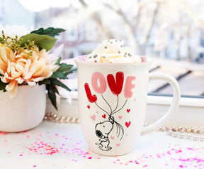Peanuts Snoopy "Love" Balloons Wide Rim Ceramic Mug | Holds 16 Ounces